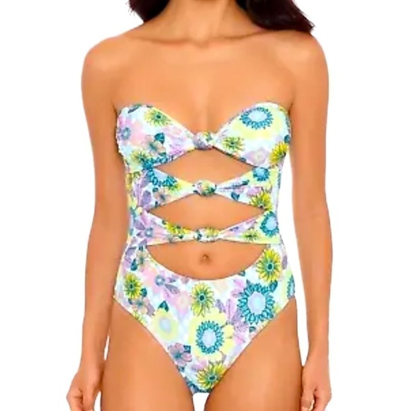 Salt + Cove Blue Floral In Full Bloom Knot-Front One-Piece Swimsuit - Picture 1 of 11